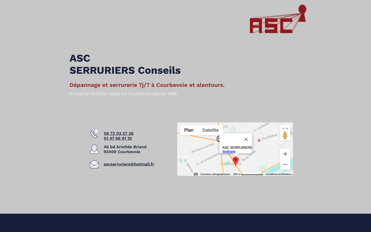 Site actuel de ASC Serruriers Conseils